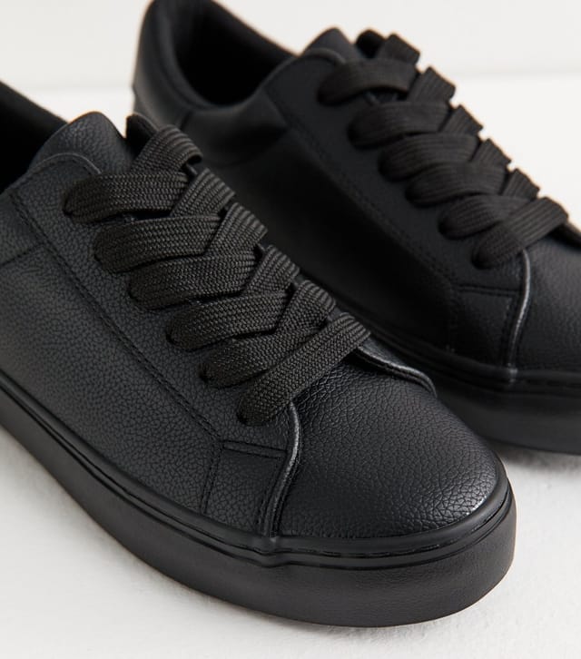 New Look Women's Black Faux Leather Lace Up Trainers Vegan New Look - 3