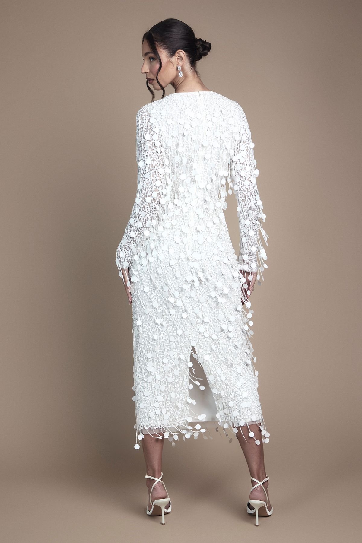 Coast Coast Women's Sequin Long Sleeve Midi Wedding Dress in Ivory - 3