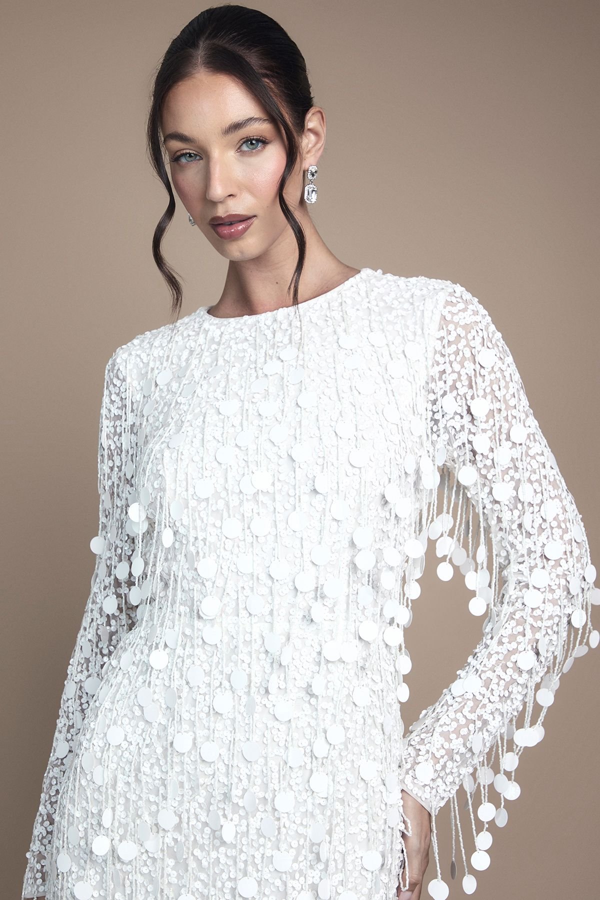 Coast Coast Women's Sequin Long Sleeve Midi Wedding Dress in Ivory - 4