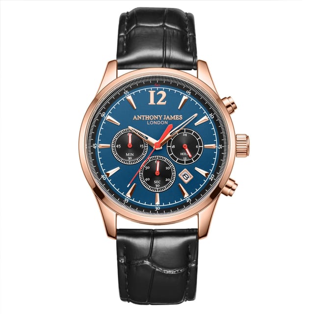Anthony James Anthony James Men's Hand Assembled Classic Chronograph Rose Blue Watch - 2