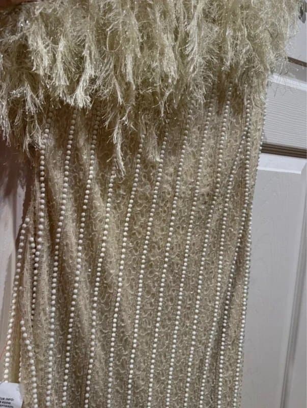 ASOS ASOS Luxe one-shoulder feather trim beaded mini dress - party / occasion UK 10