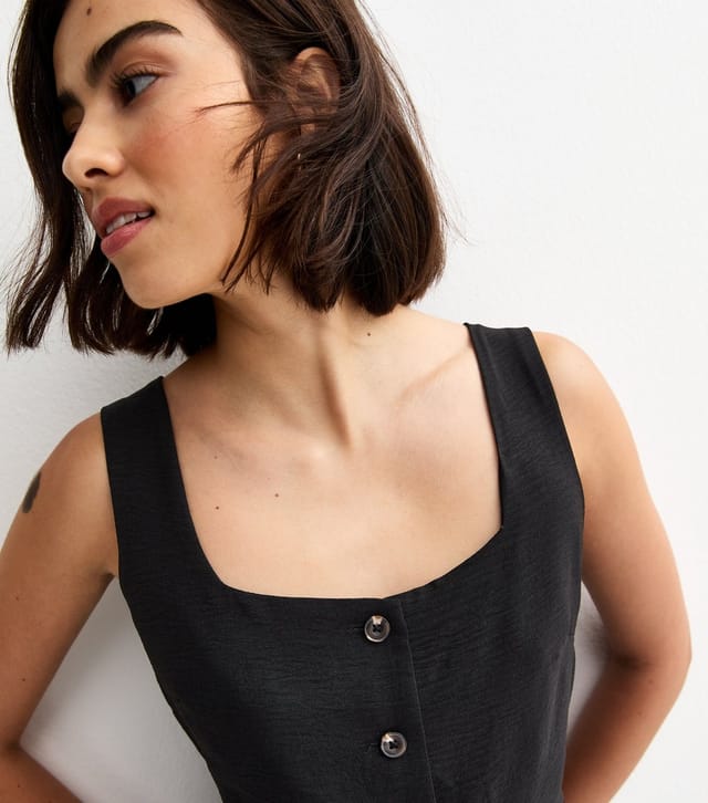 New Look Women's Black Square Neck Button Down Waistcoat New Look - 2