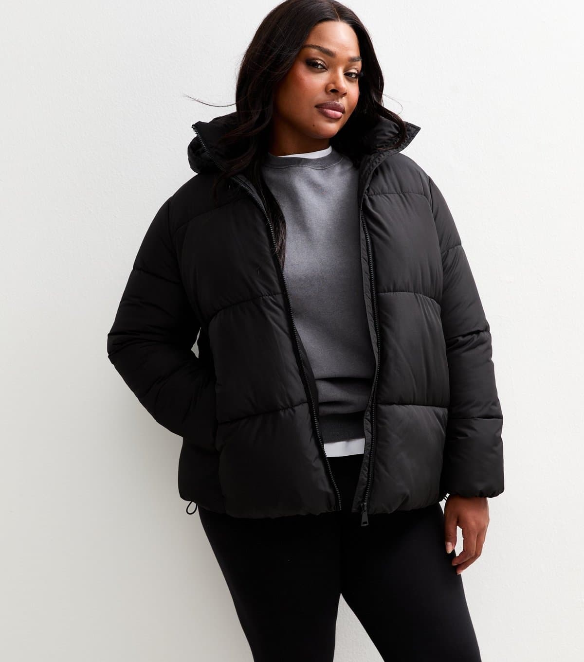 New Look Women's Plus Size Black Cropped Puffer Jacket Curves New Look