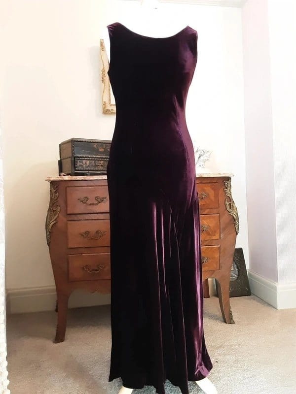 Alex & Co Burgundy Silk Velvet Evening Gown