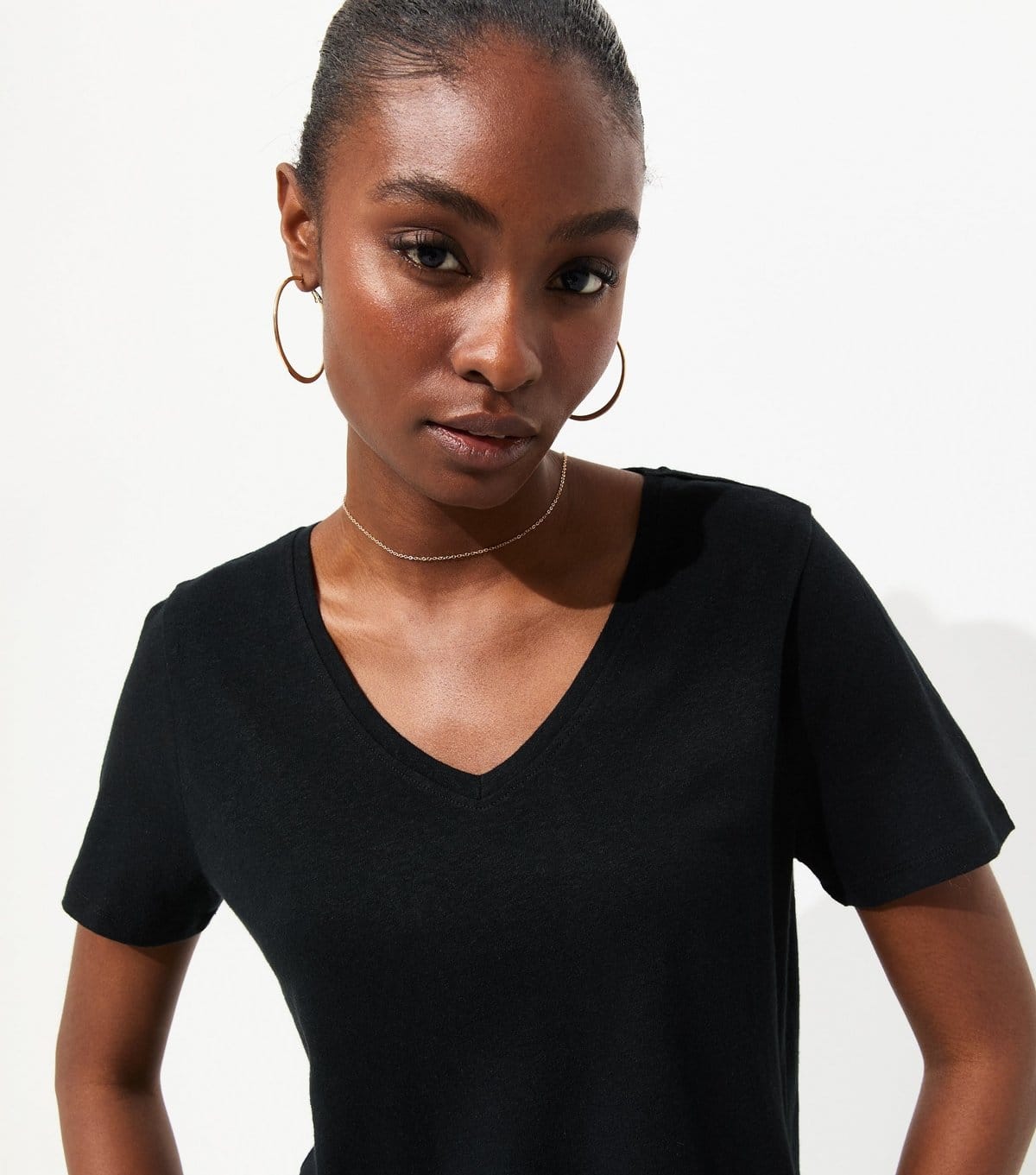 New Look Black Linen V-Neck T-Shirt
