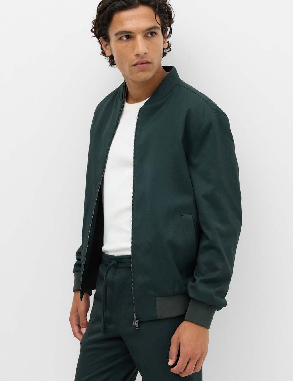 Marks & Spencer M&S Dark Evergreen Zip-Up Bomber Jacket