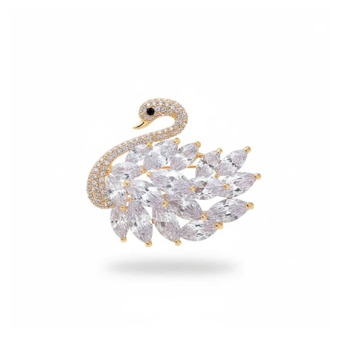 Angel Barocco Angel Barocco Women's Luxury Diamond Swan Brooch - Silver in Gold