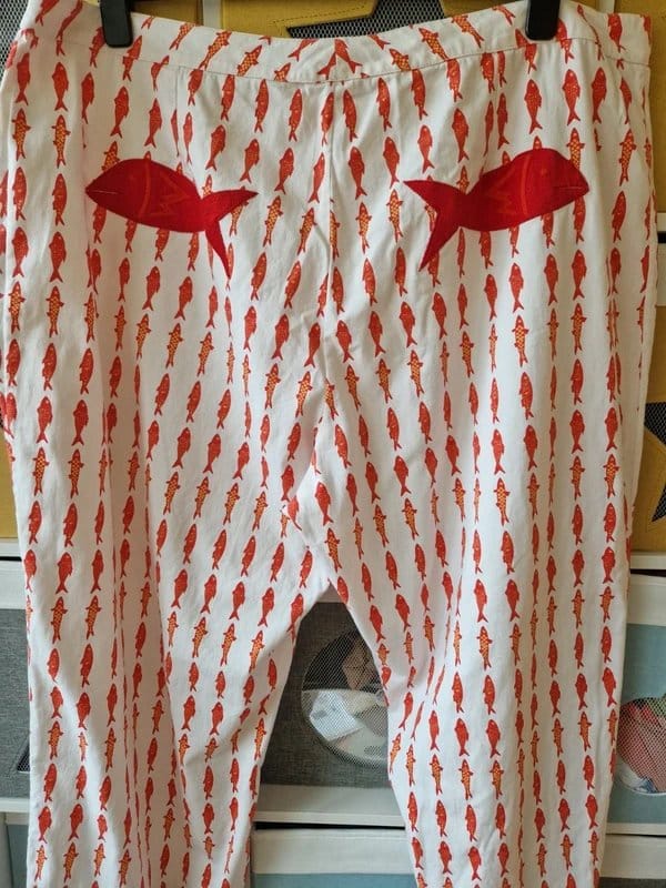 Never Fully Dressed White & Red Fish Print Trousers Size 24