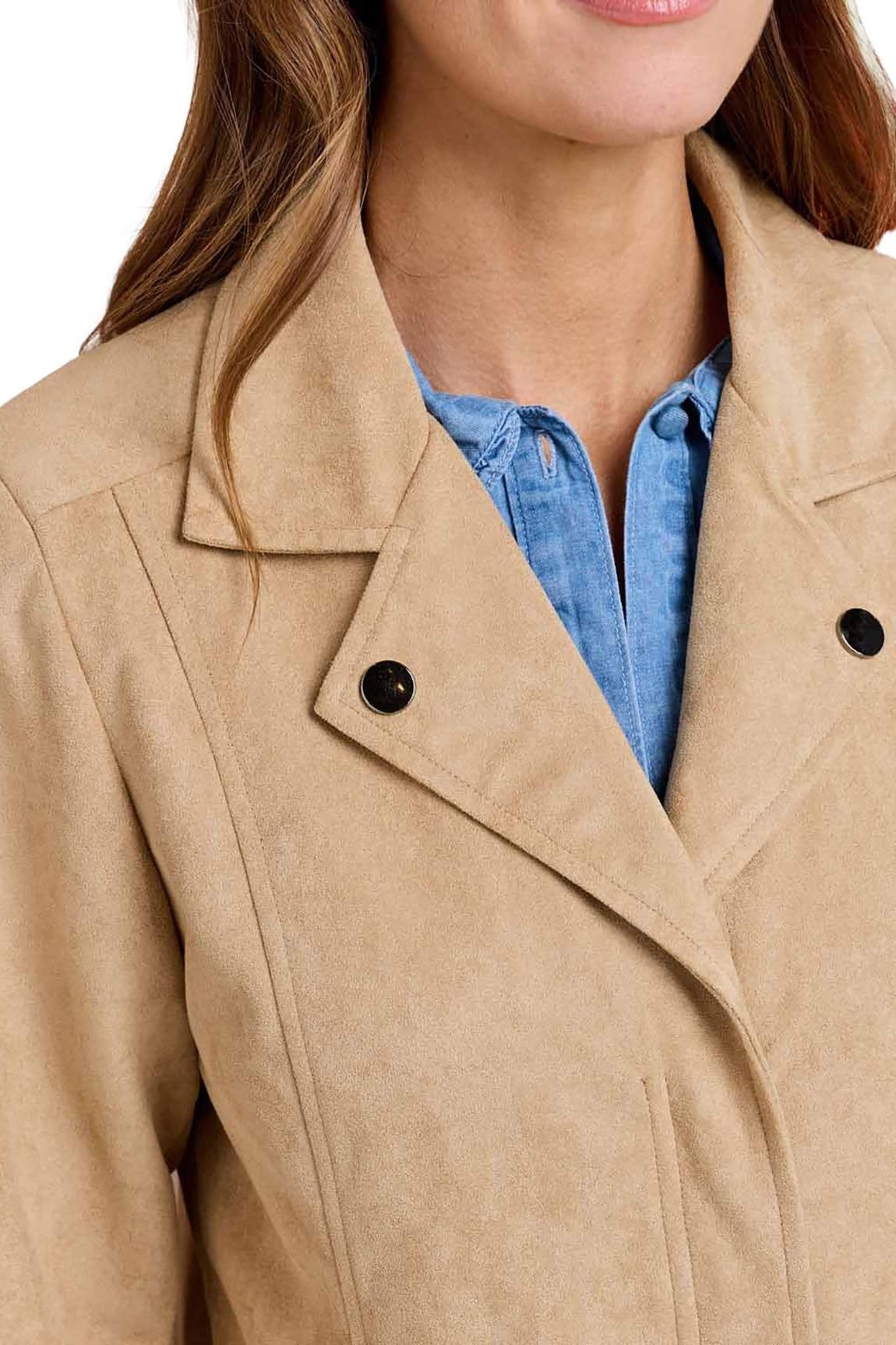 Amber Amber Women's Mock Suede Biker Jacket, Soft Faux Suede Zip Jacket with Studded in Light Tan - 4