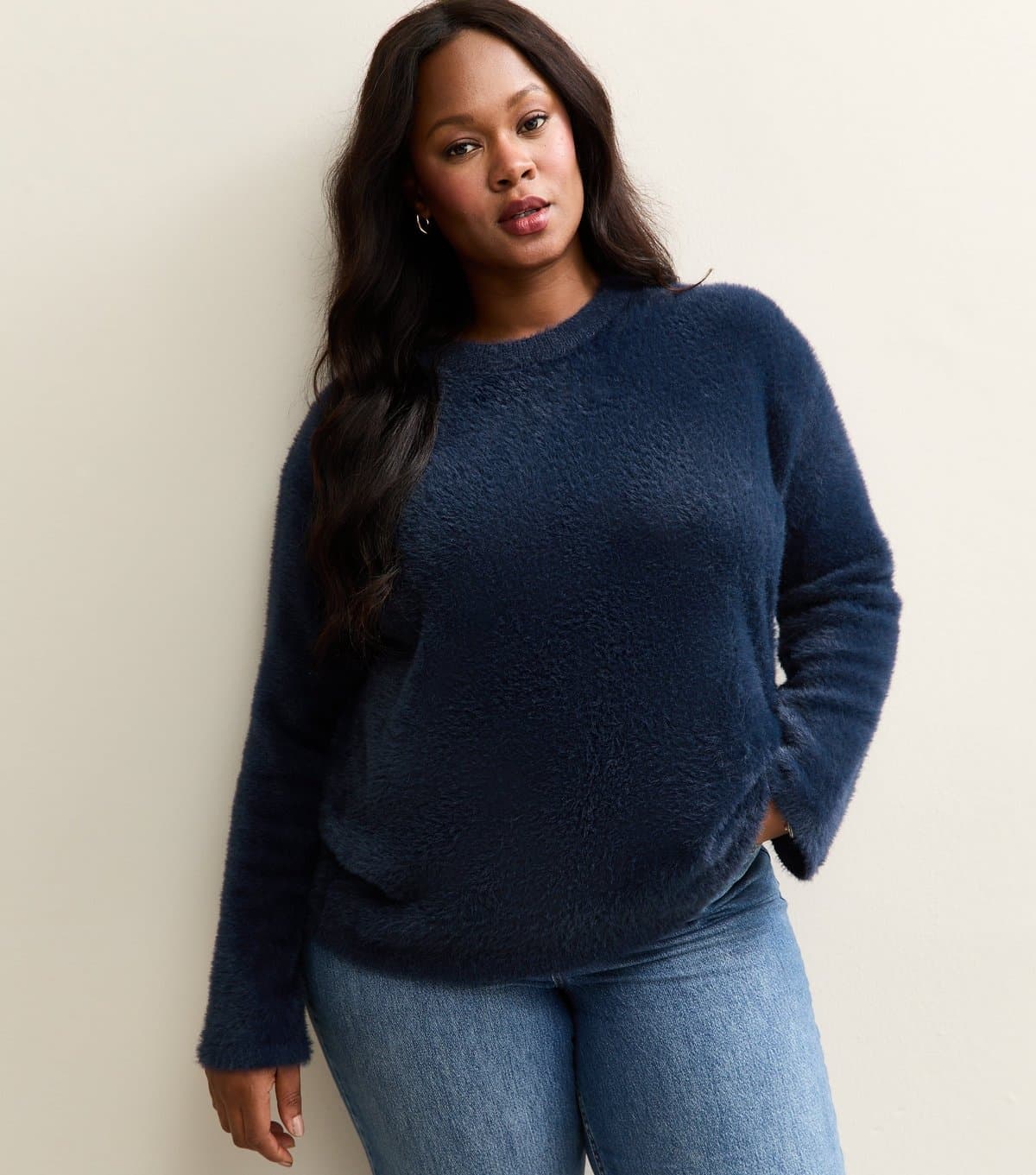 New Look Women's Plus Size Teal Fluffy Crew Neck Jumper Curves New Look