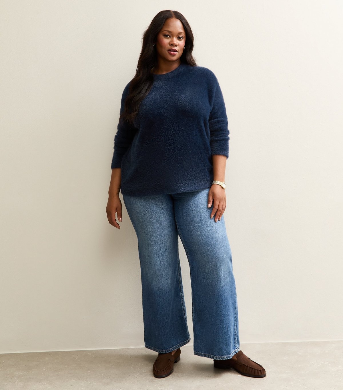 New Look Women's Plus Size Teal Fluffy Crew Neck Jumper Curves New Look - 3