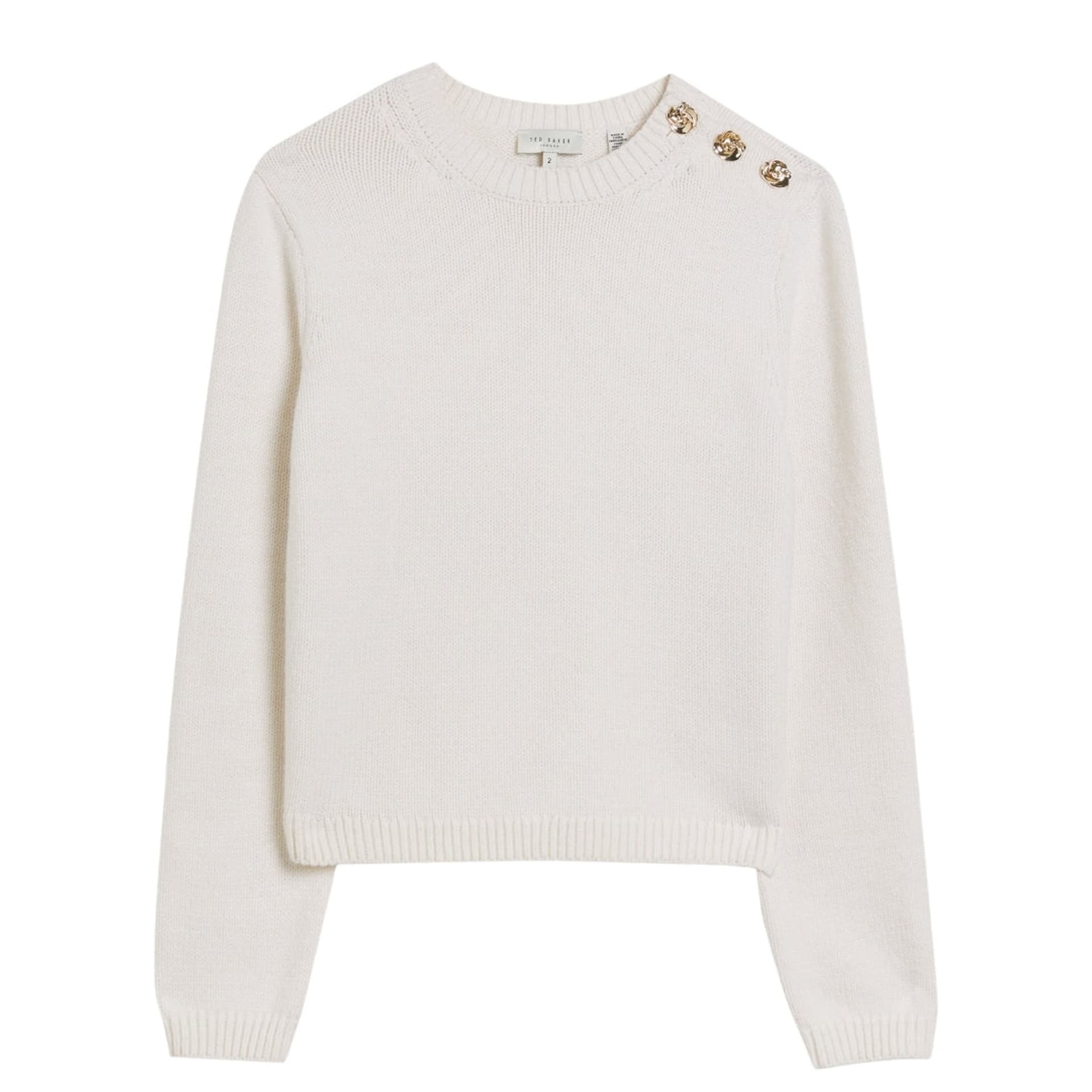 Ted Baker Ted Baker Women's Janha Long Sleeve Crew Neck Regular Fit Sweater in White