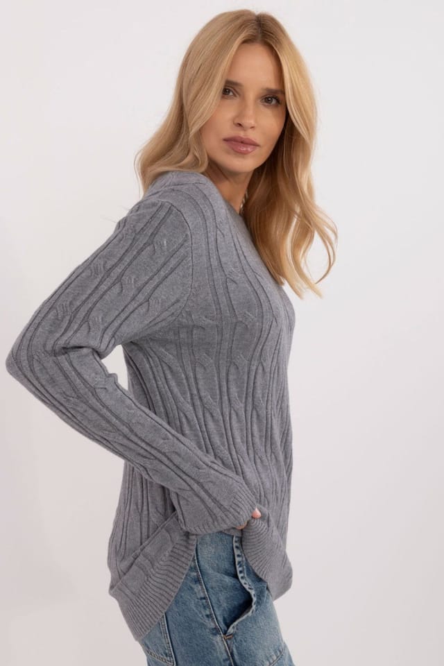Love Lace Love Lace Women's Casual Round Neck Textured Knit Sweater Style 199528 in Grey - 2