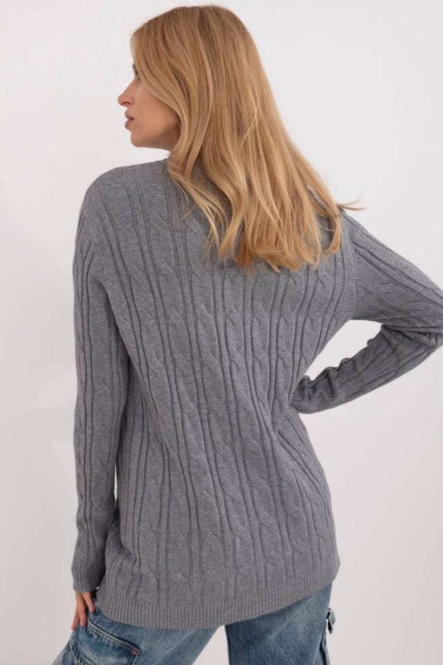 Love Lace Love Lace Women's Casual Round Neck Textured Knit Sweater Style 199528 in Grey - 3