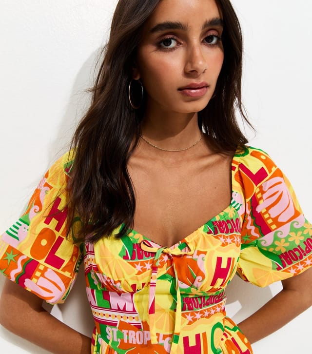 New Look Women's Yellow St Tropez Print Puff Sleeve Mini Dress New Look - 3