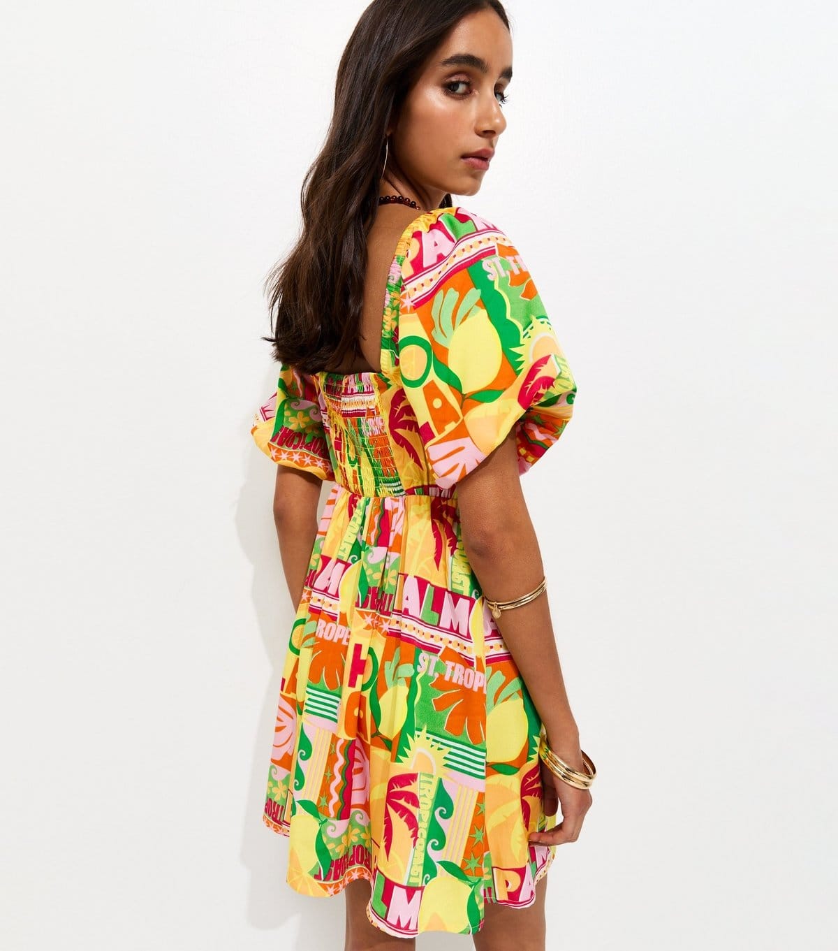 New Look Women's Yellow St Tropez Print Puff Sleeve Mini Dress New Look - 4