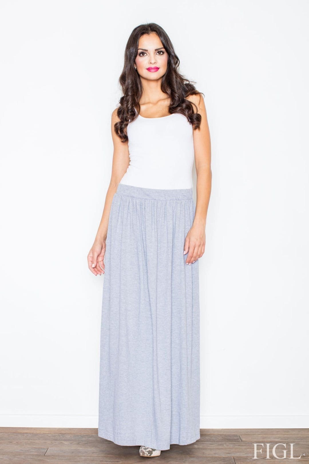Love Lace Grey Soft Cotton Maxi Skirt With Leg Slit