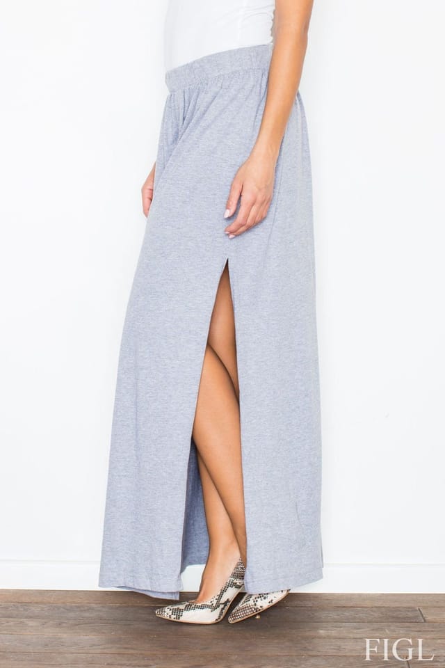 Love Lace Love Lace Women's Soft Cotton Maxi Skirt With Leg Slit in Grey - 3
