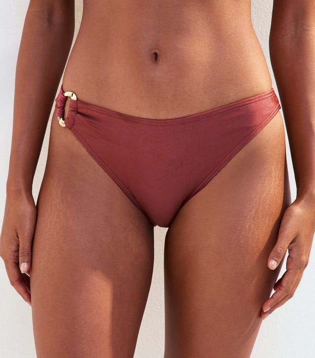 New Look Women's Dark Pink Ring Detail Bikini Bottoms New Look - 2