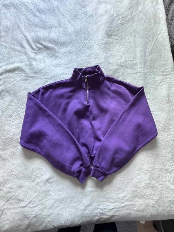 Bershka Bershka Purple Cropped Zip Sweatshirt – Size S