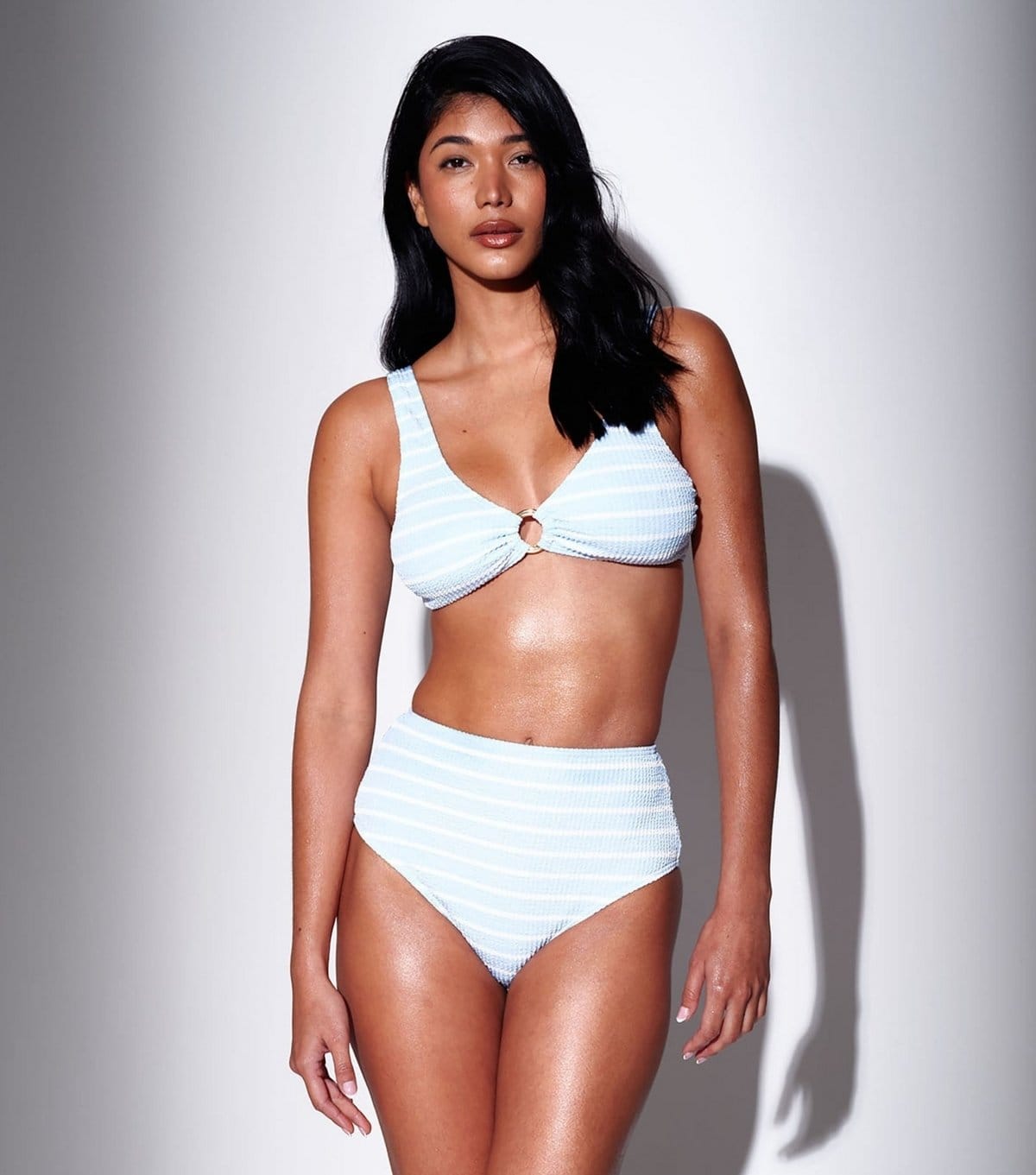 South Beach Women's Blue Striped Crinkled High-Waist Bikini Briefs South Beach New Look - 4