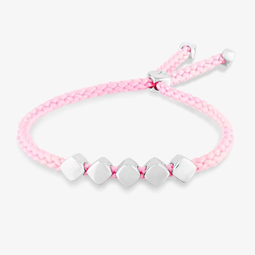 T.H.Baker T.H.Baker Pink Cord Cube Toggle Bracelet In Silver