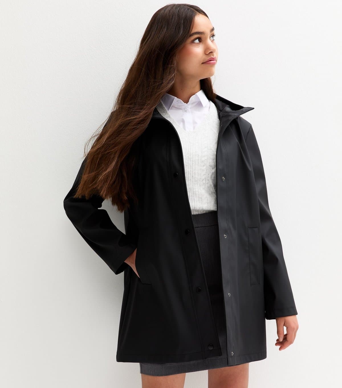 New Look Girls' Black Hooded Unlined Jacket New Look