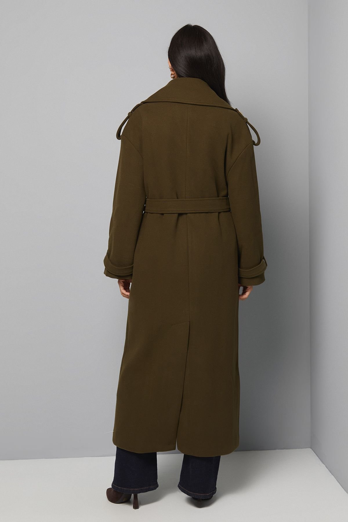 Wallis Wallis Women's Wide Lapel Trench Coat in Olive - 3