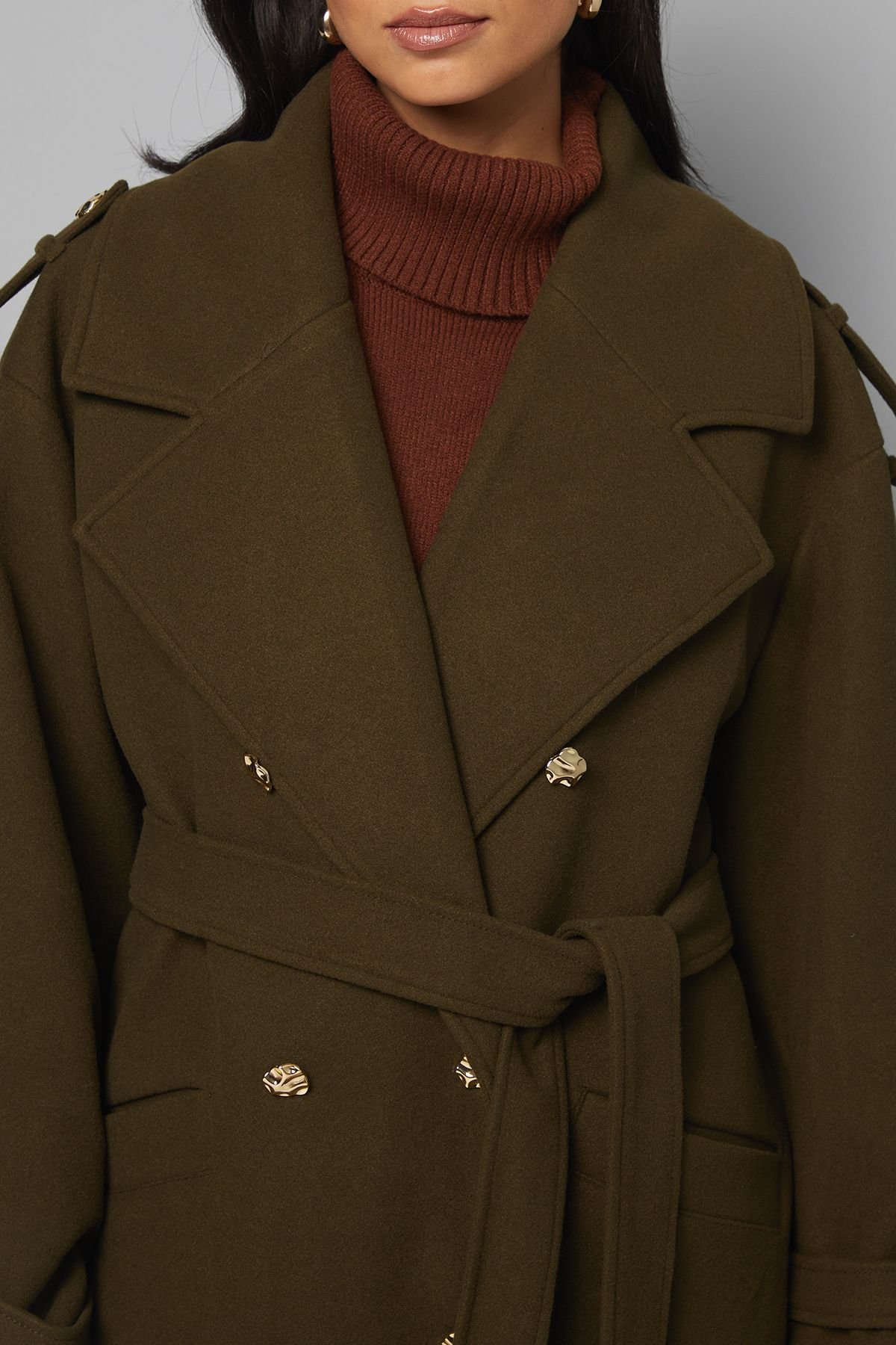 Wallis Wallis Women's Wide Lapel Trench Coat in Olive - 4