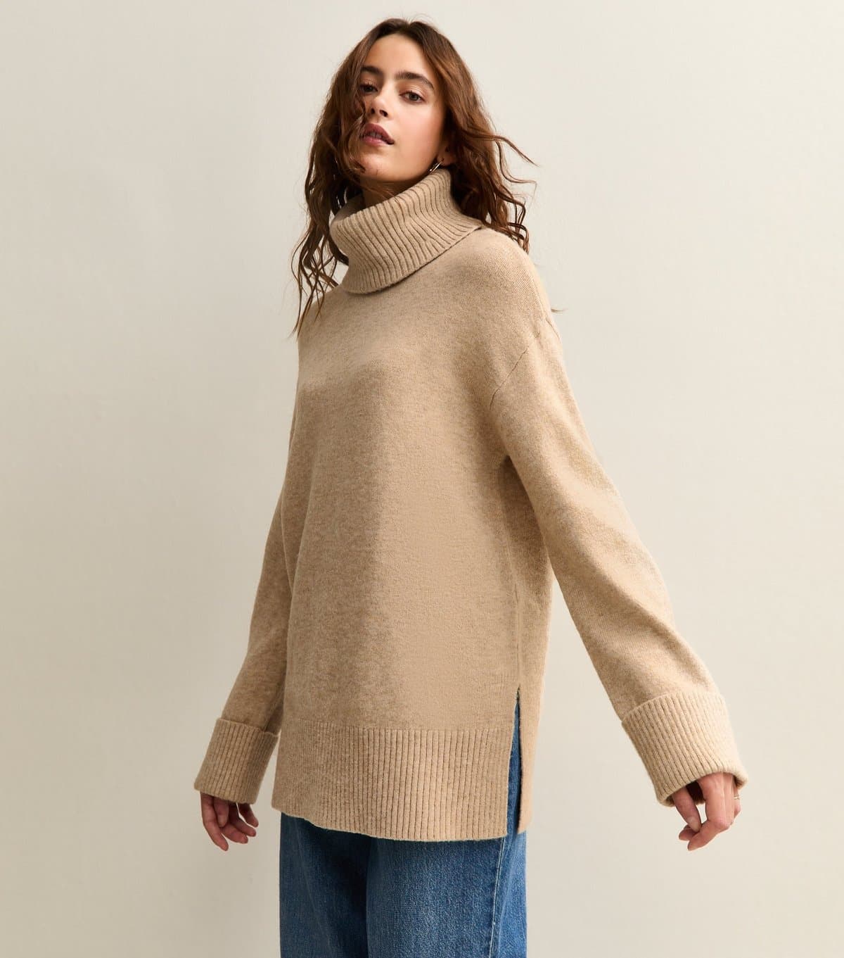 New Look New Look Camel Longline Roll Neck Jumper