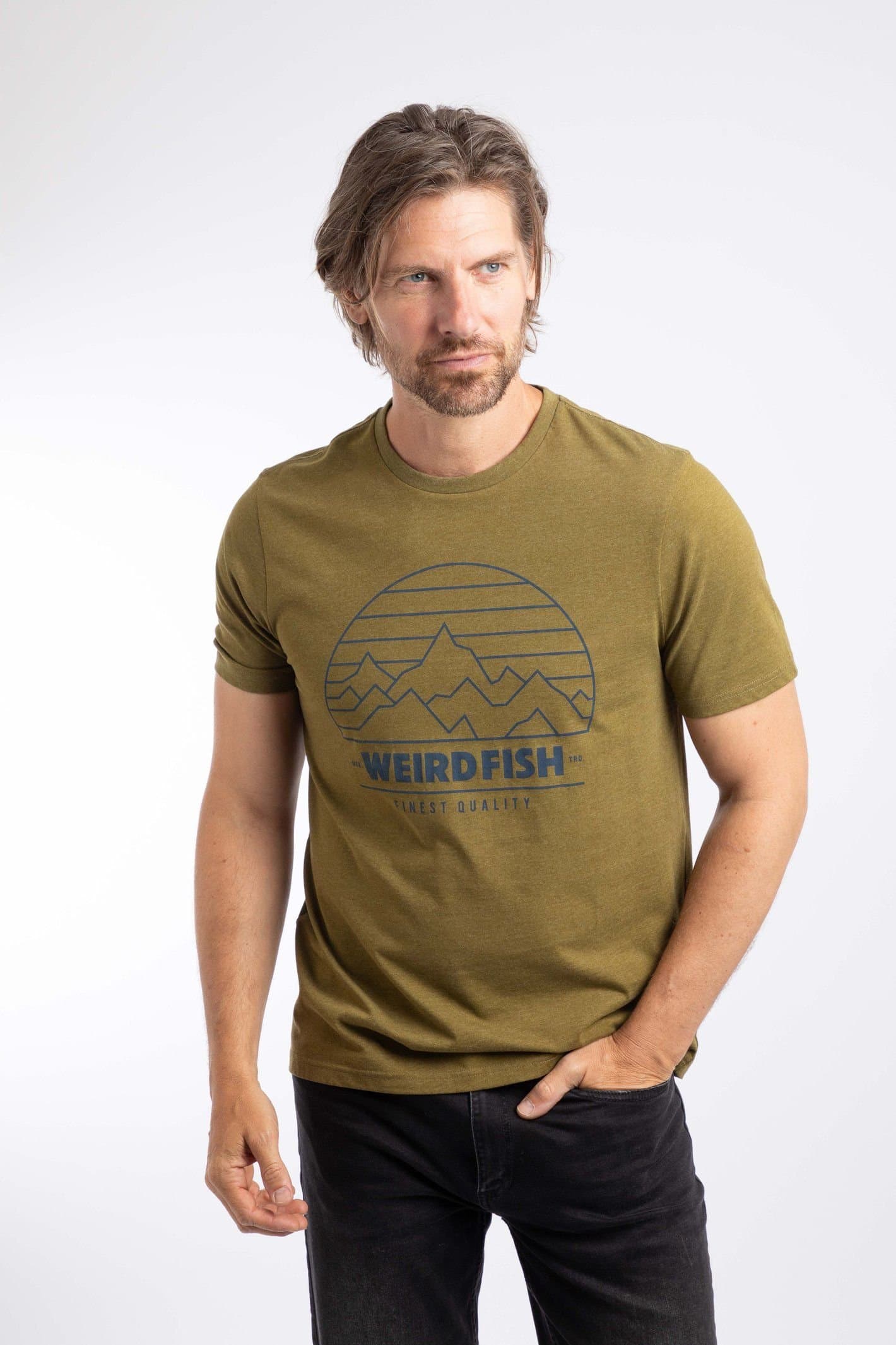 Weird Fish Weird Fish Men's Off Grid Front Print Graphic T-Shirt in Dark Green