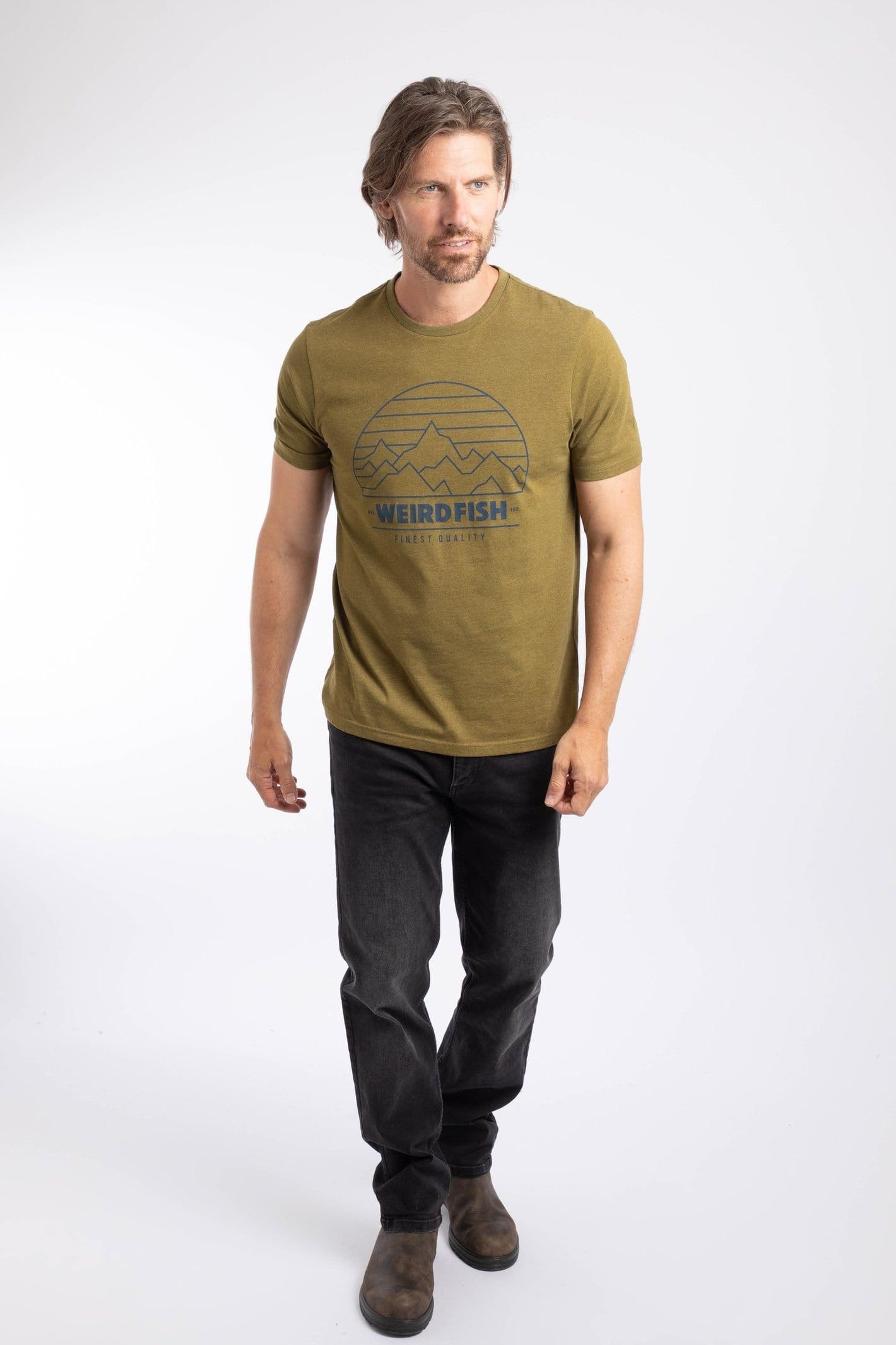 Weird Fish Weird Fish Men's Off Grid Front Print Graphic T-Shirt in Dark Green - 4
