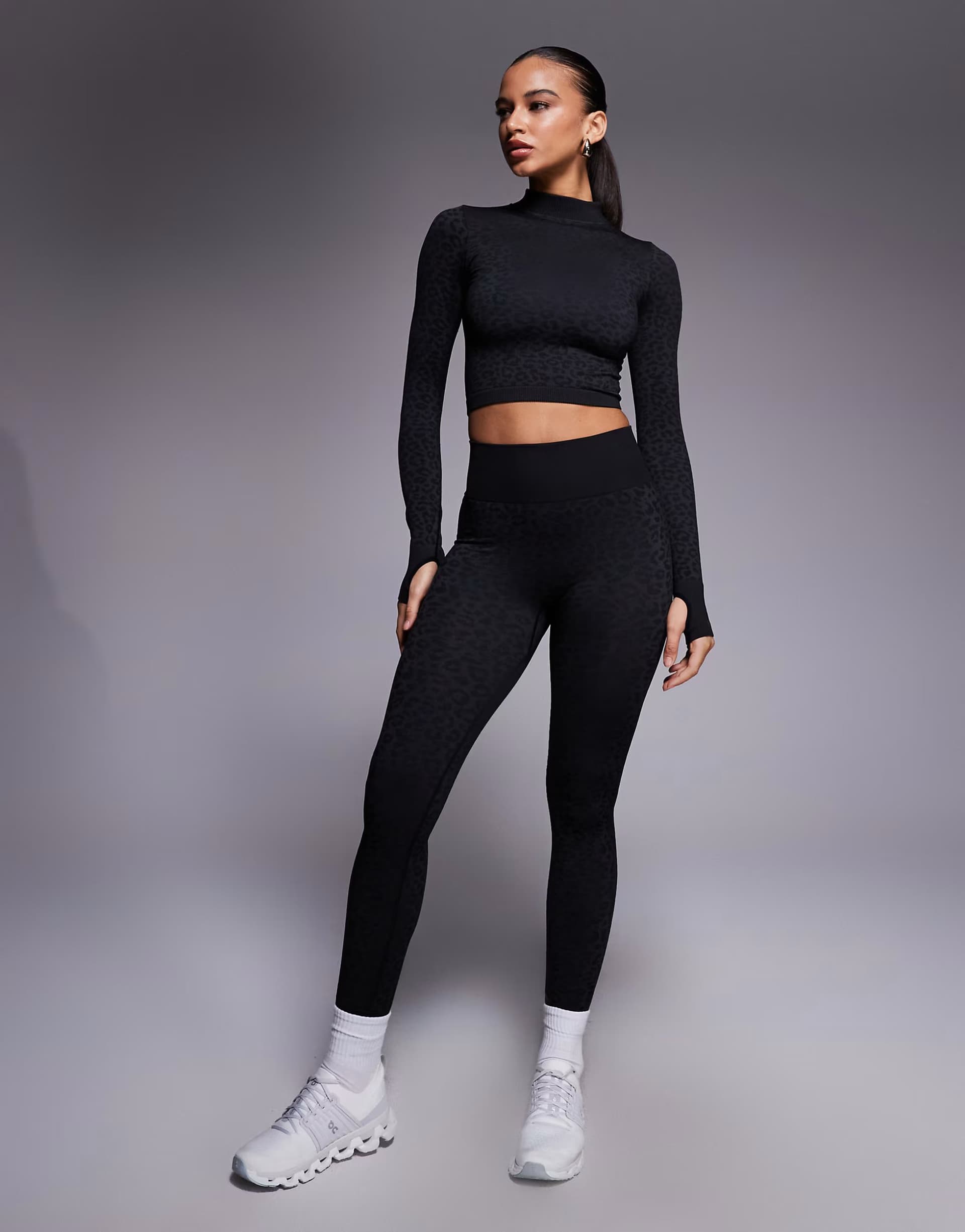 ASOS Bo+Tee thermal seamless leggings and long sleeve top in black leopard