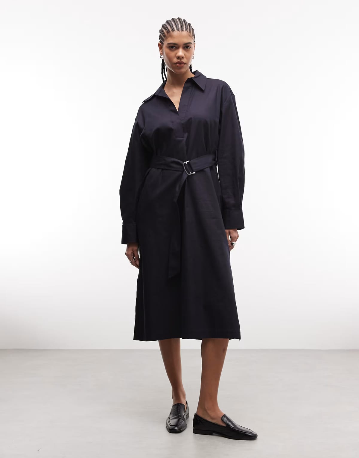 ASOS & Other Stories cotton midi shirt dress with belt in dark blue - 1