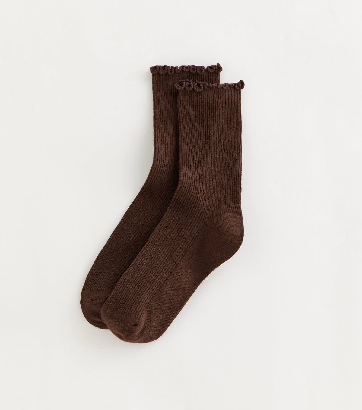 New Look New Look Brown Ribbed Frilly Trimmed Socks