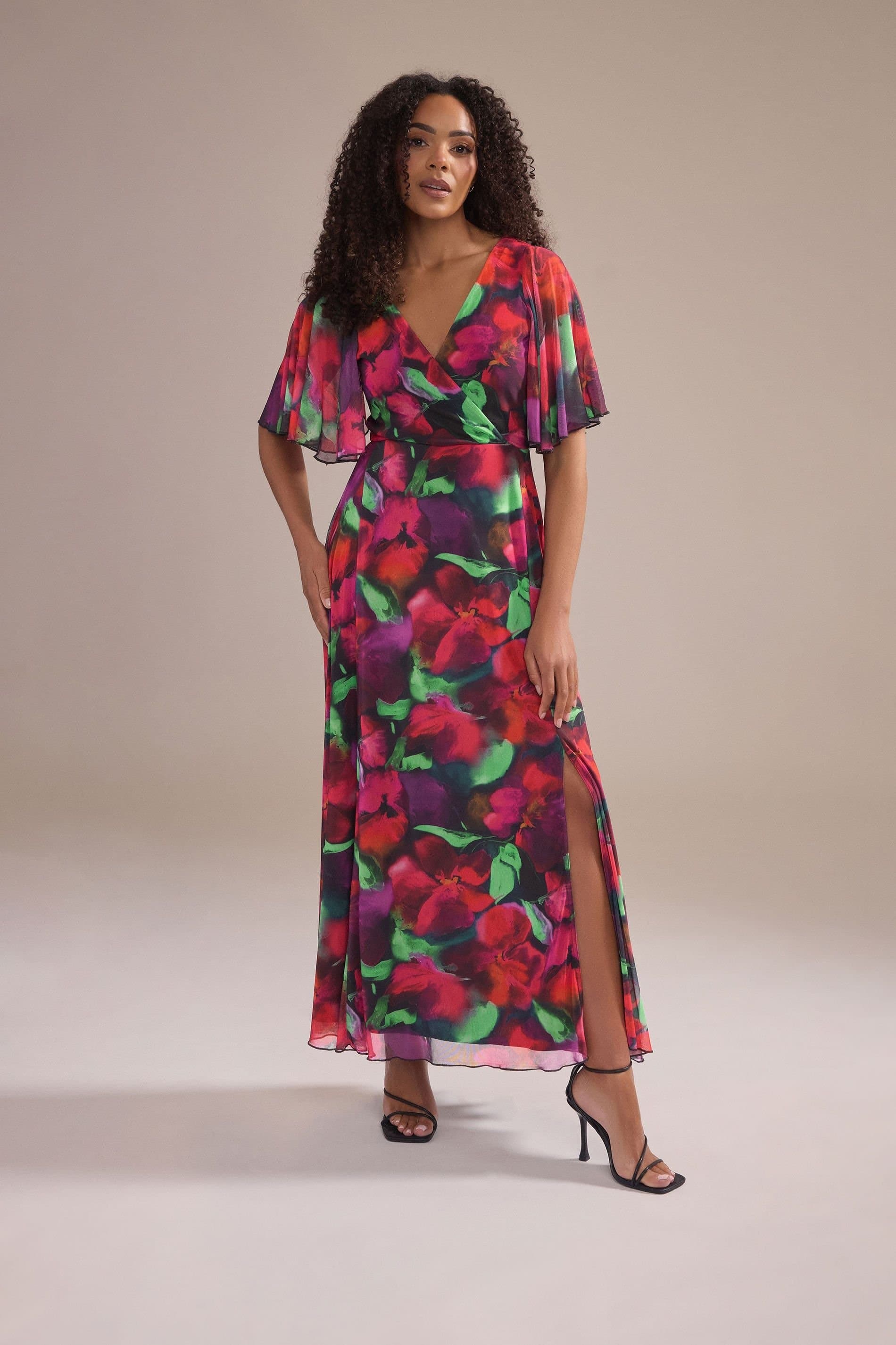 M&Co M&Co Women's Floral Print Mesh Maxi Wrap Dress