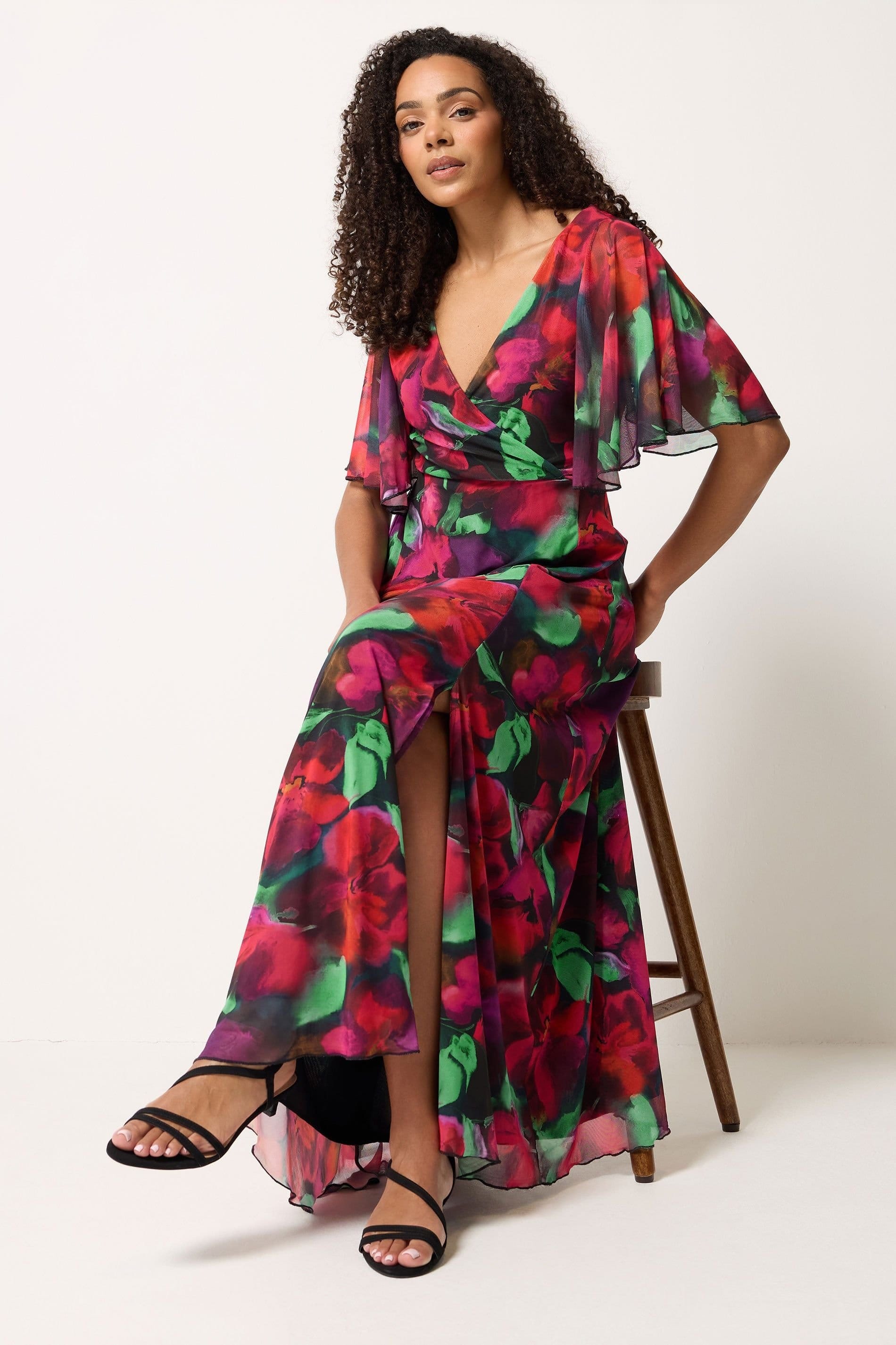 M&Co M&Co Women's Floral Print Mesh Maxi Wrap Dress - 4