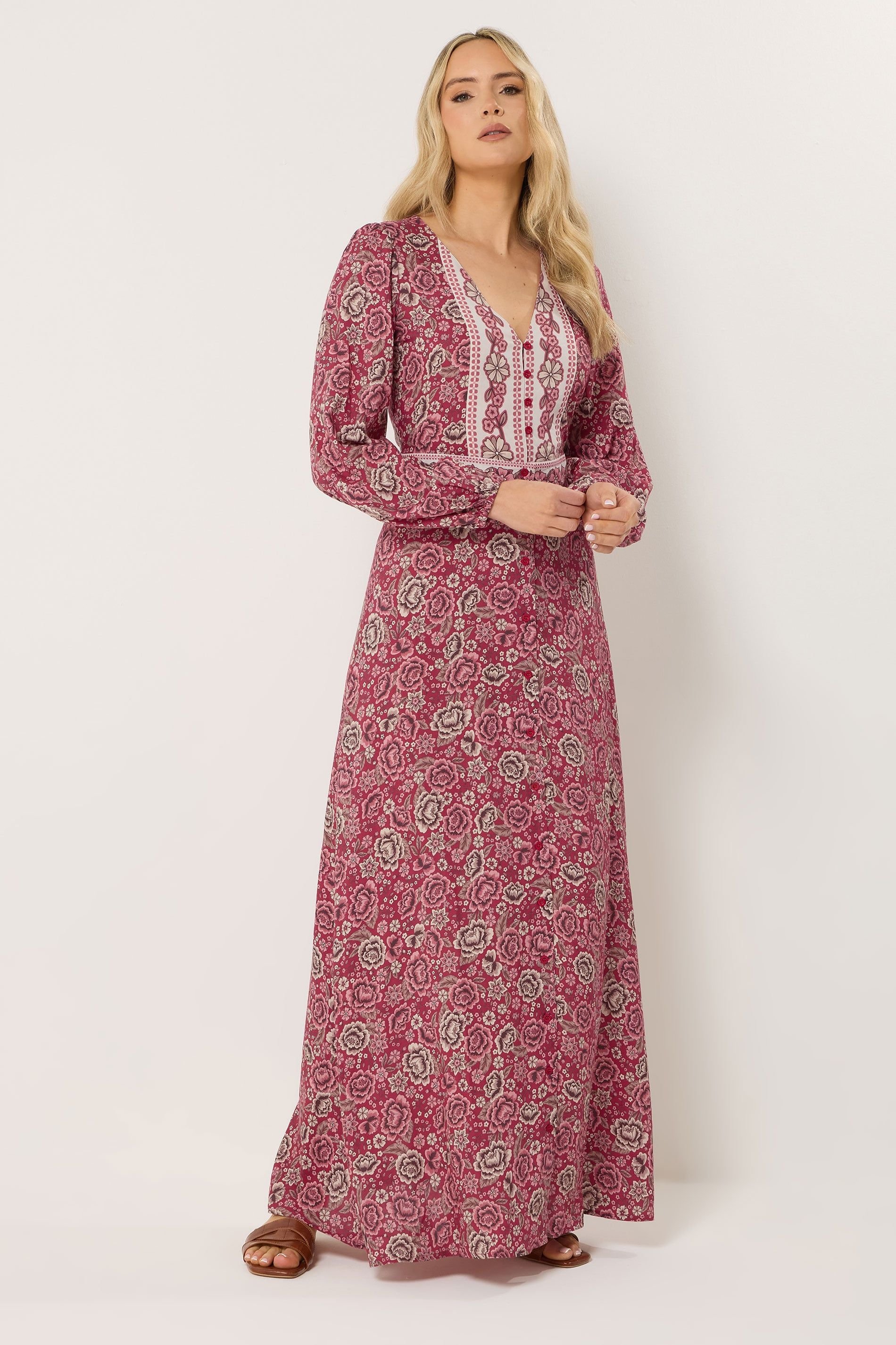 Long Tall Sally Long Tall Sally Women's Tall Floral Button Maxi Dress in Raspberry - 3