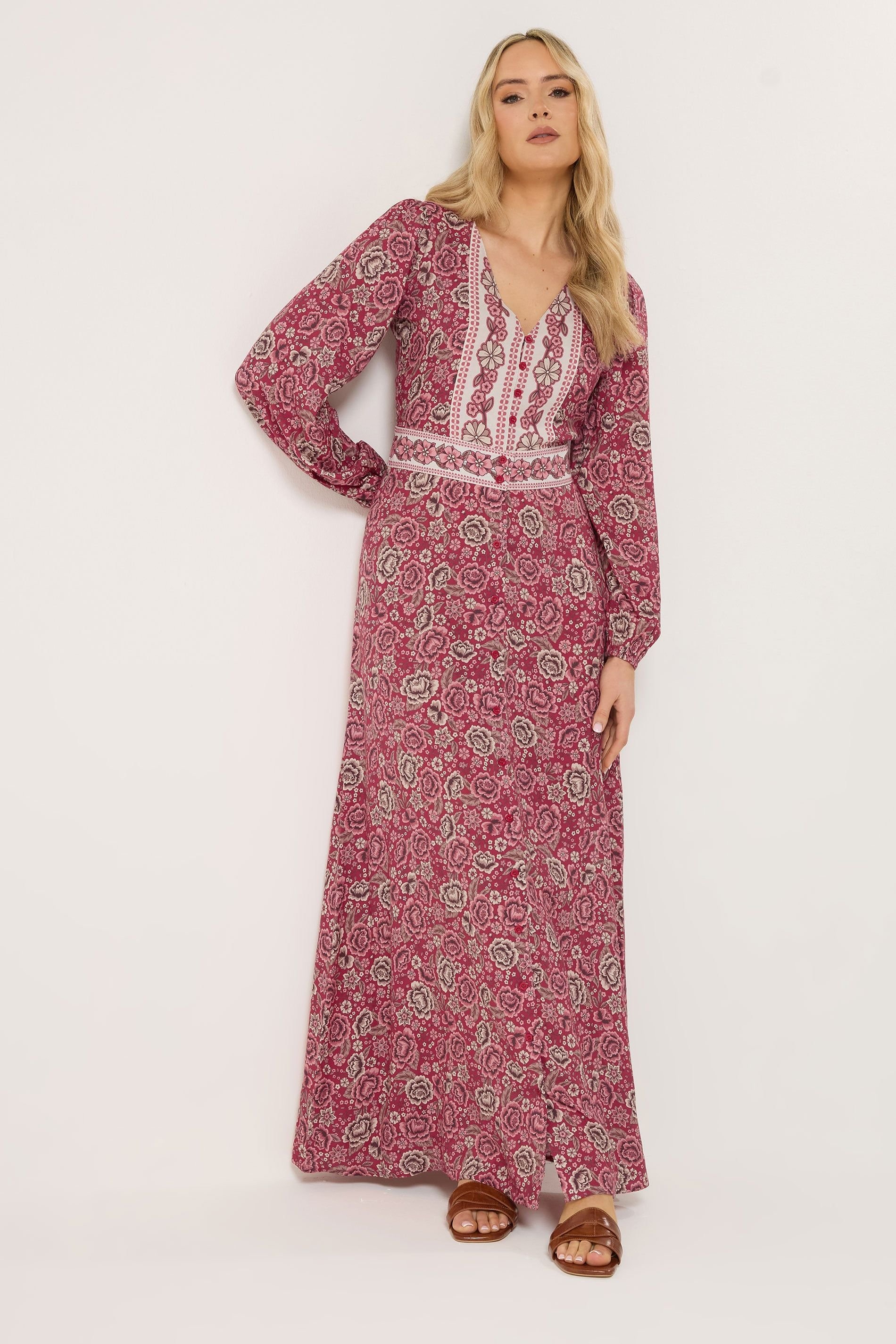 Long Tall Sally Long Tall Sally Women's Tall Floral Button Maxi Dress in Raspberry - 4