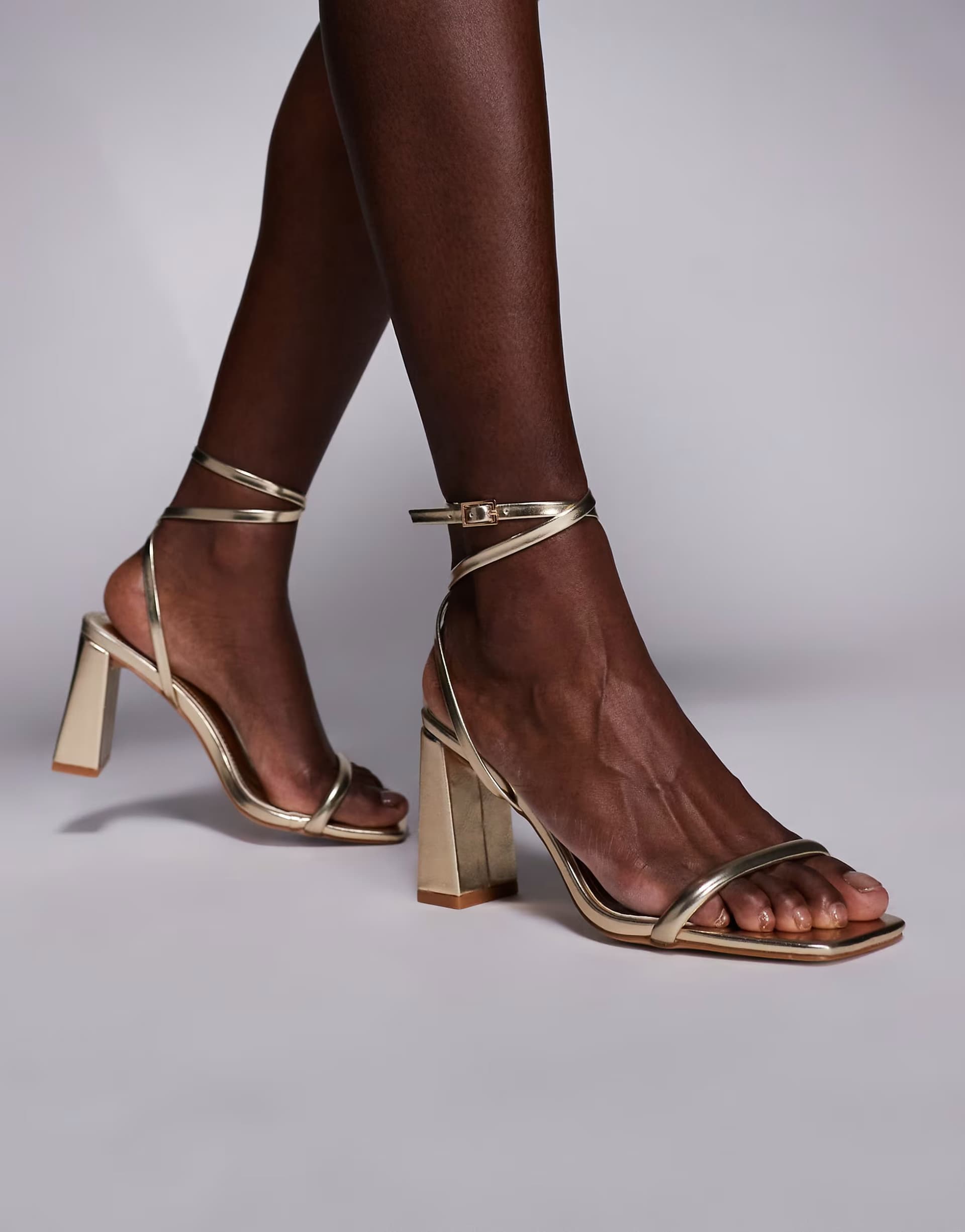 ASOS Simmi London Wide Fit Citra block heeled sandals in gold