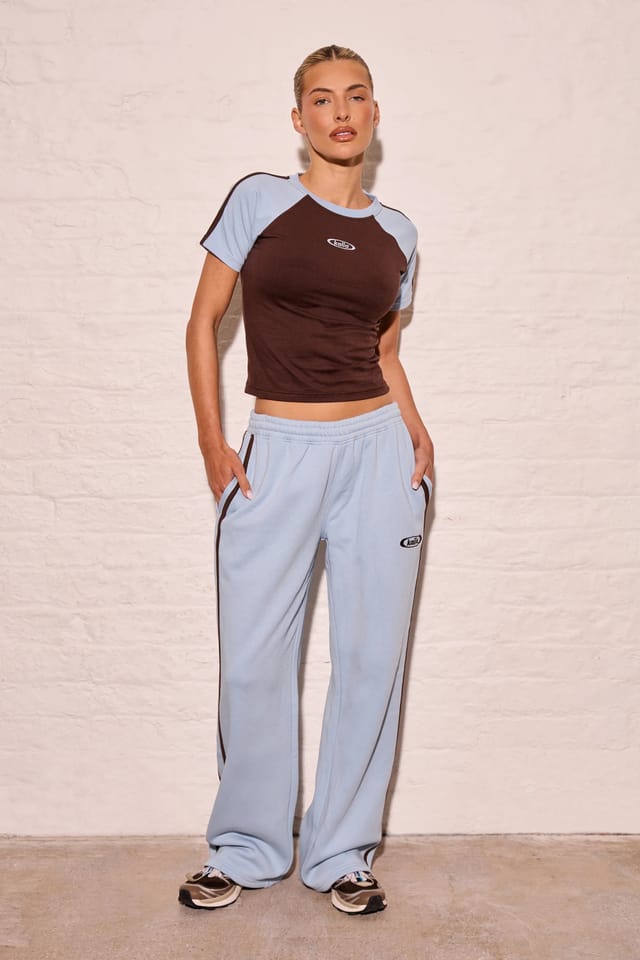 Kaiia Kaiia Contrast Panel Baby Tee Chestnut Brown & Dusty Blue - 3