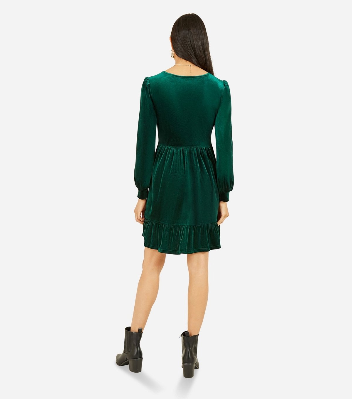 Yumi Women's Green Velvet Long Sleeve Skater Dress Yumi New Look - 3