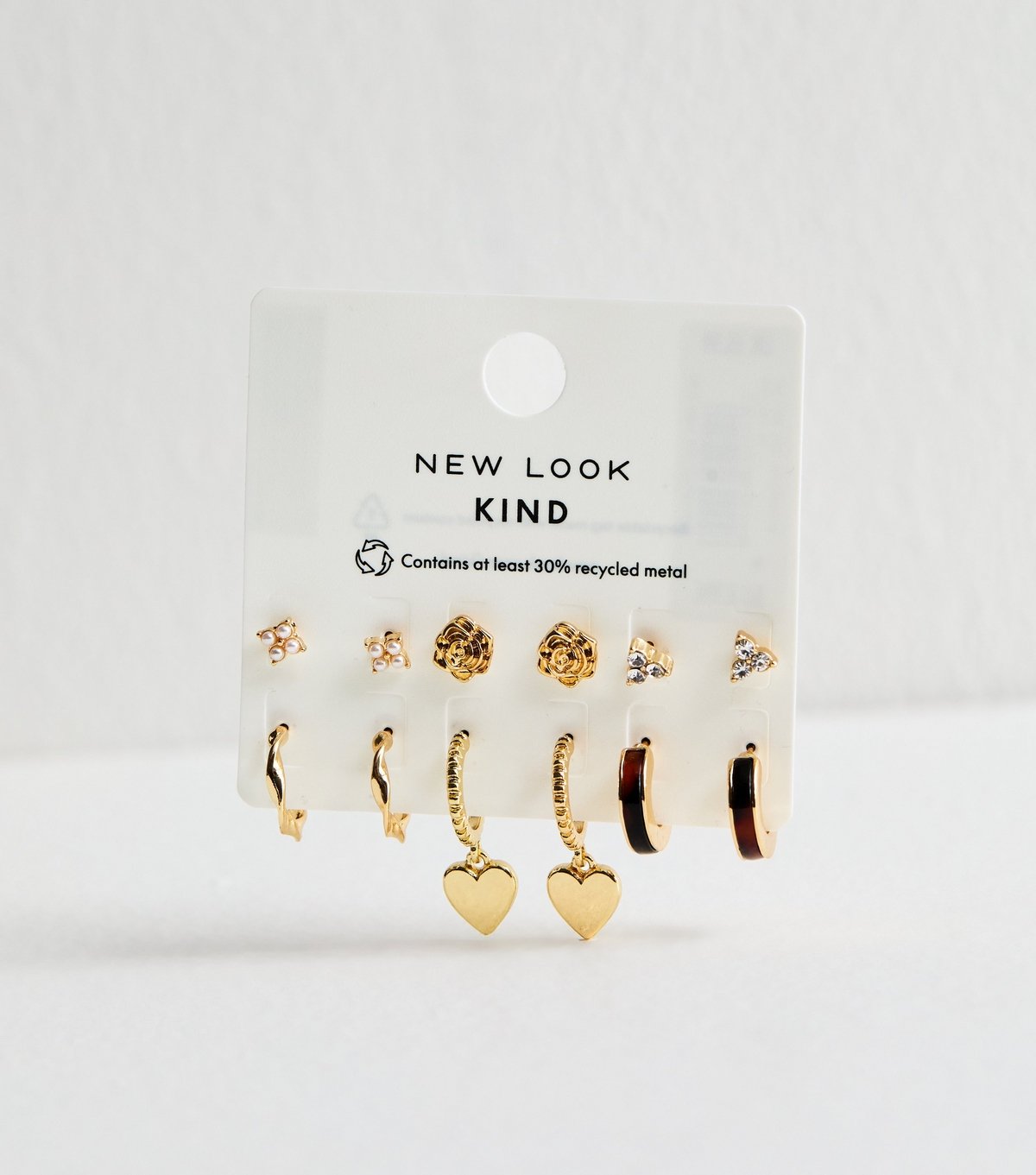 New Look Pack of 6 Gold Tone Mixed Stud and Mini Hoops New Look - 1