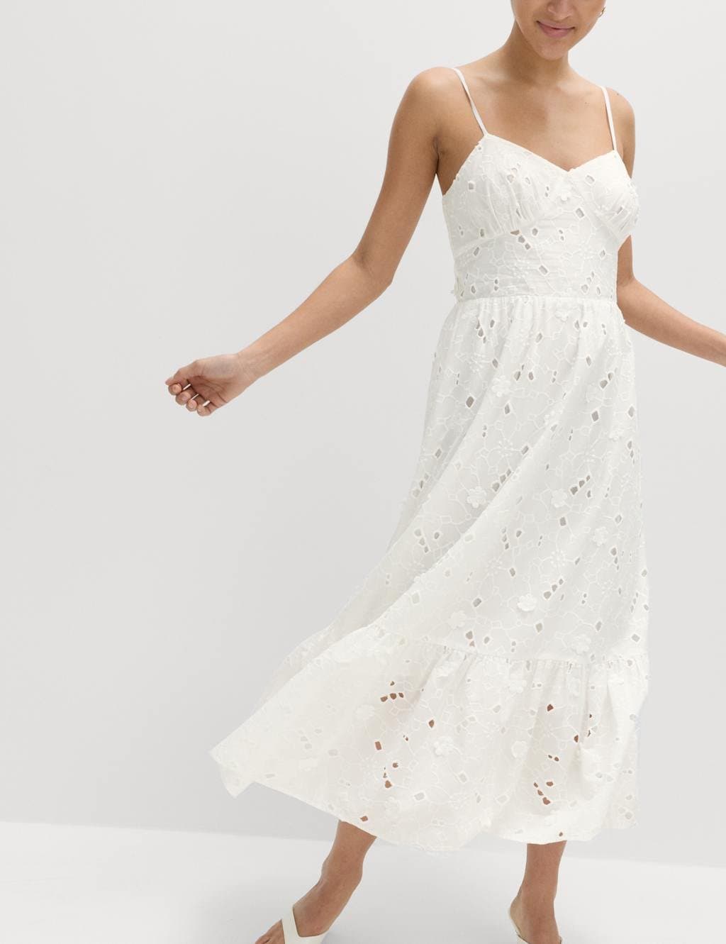 Marks & Spencer M&S Pure Cotton Broderie Midaxi Cami Dress Soft White