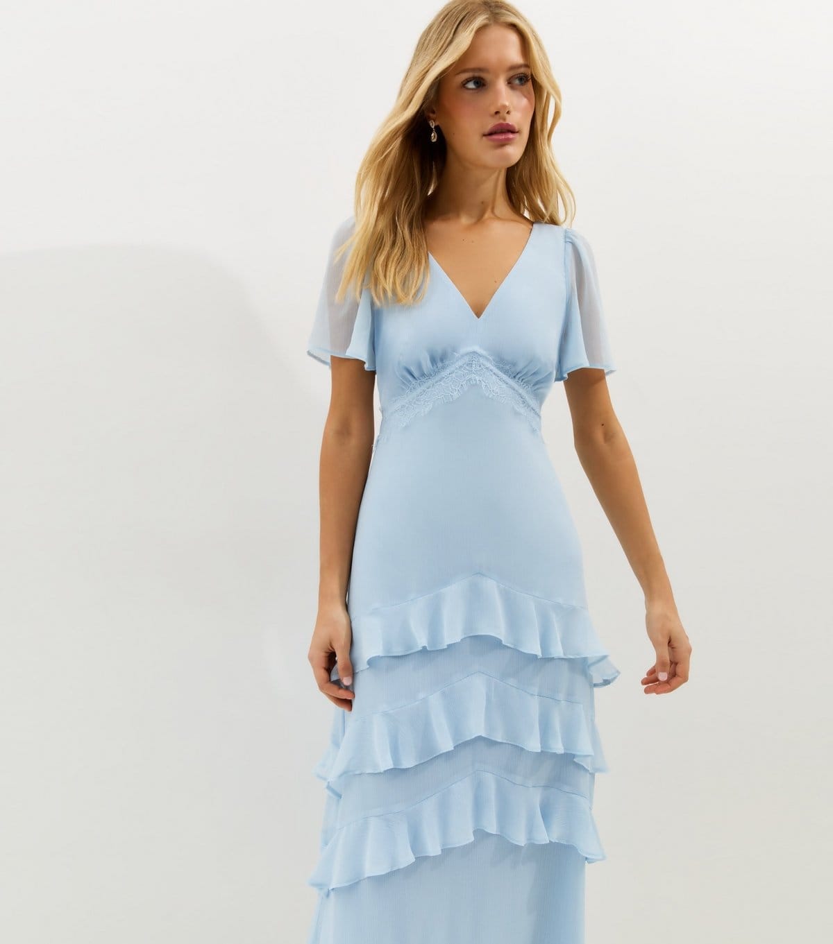 New Look Light Blue Chiffon Lace Tea Maxi Dress