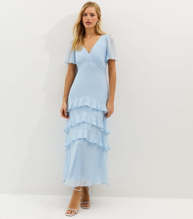 New Look Women's Light Blue Chiffon Lace Tea Maxi Dress New Look - 3