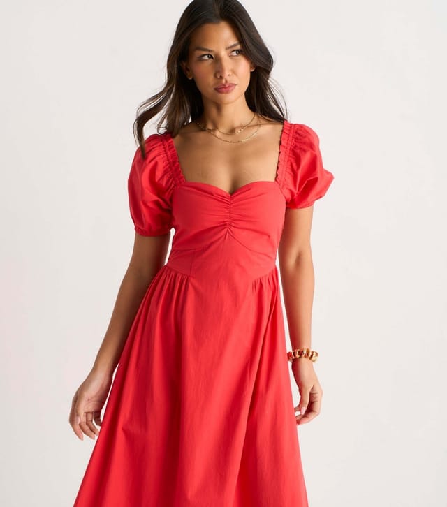 Gini London Women's Bright Red Puff Sleeves Midi Dress Gini London New Look - 2