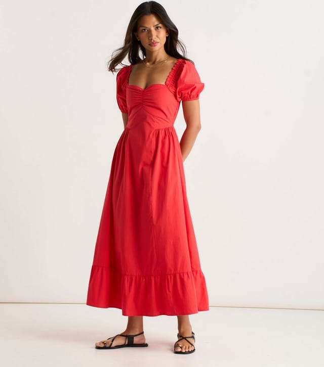 Gini London Women's Bright Red Puff Sleeves Midi Dress Gini London New Look - 3