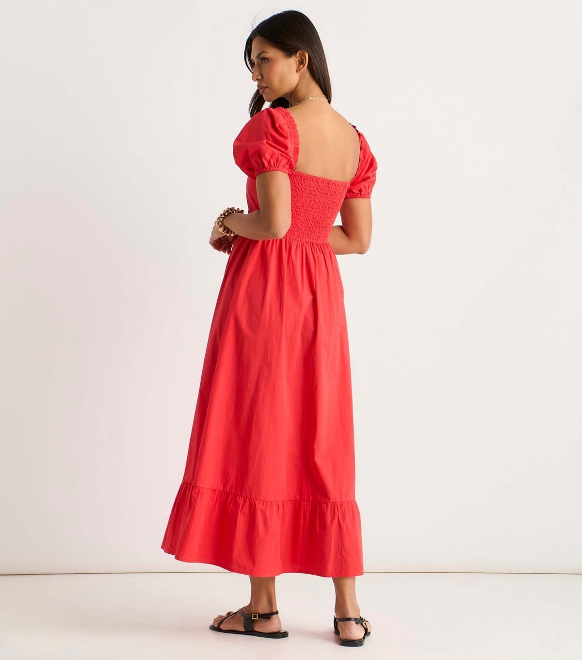 Gini London Women's Bright Red Puff Sleeves Midi Dress Gini London New Look - 4