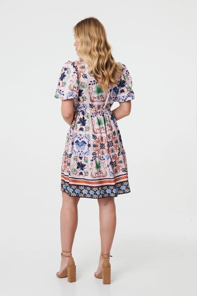 Izabel London Izabel London Women's Printed Tie-Up Waist Knee Length Dress in Pink - 3